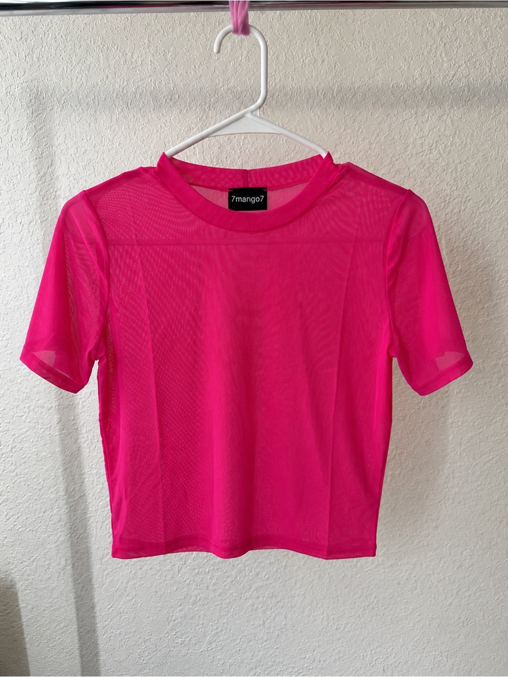 Mango Bright Pink Sheer Short Sleeve Crop Top